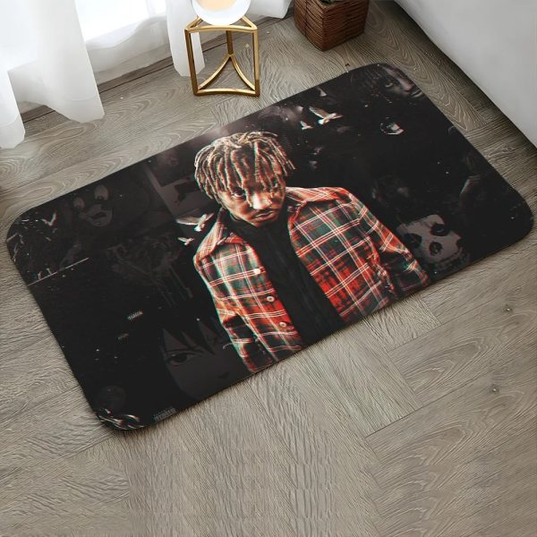 Non-slip Juice WRLD rug for music fans – modern bathroom or corridor floor mat with bold artist design